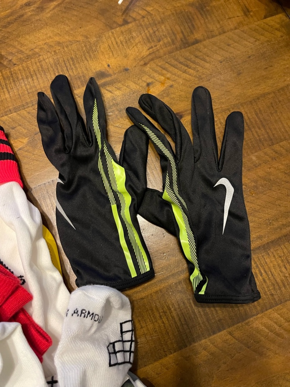 adidas , under Armor , Nike Athletic Gloves, 7 pairs of socks .